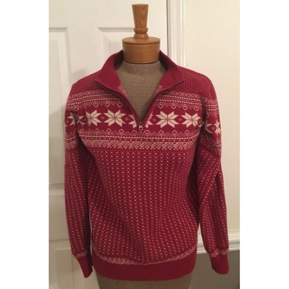 Women's Cabelas Red Snowflake Sweater S/P Fair Isle